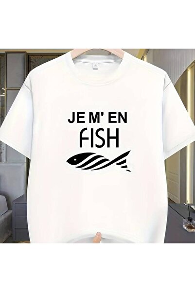 17 seramik تي شيرت رجالي بنمط "JE M'EN Fish" بتصميم صيد الأسماك الكلاسيكي، بأ...