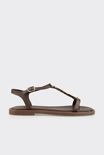Elle Shoes Kahve Deri Kadın Sandalet