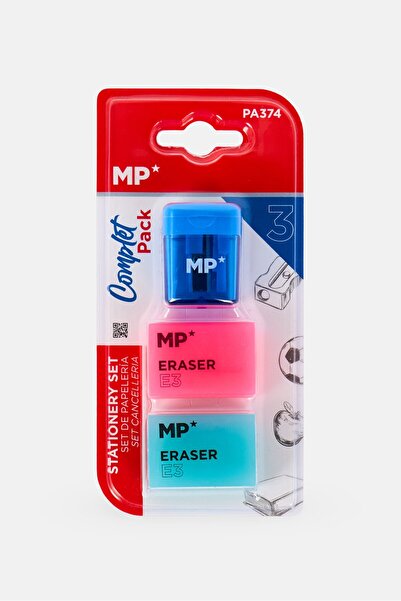 Main Paper 3 Pieces Eraser And Sharpner Complete Set, Multicolor