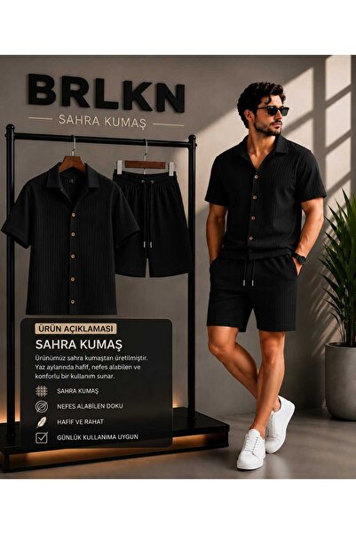 BRLKN Men's Summer Short Sleeve Sahra Shirt Shorts Set