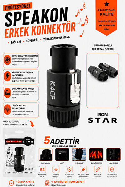 IRONSTAR 5 adet Speakon erkek konnektör / Hoparlör kablosu speakon / ses sist...