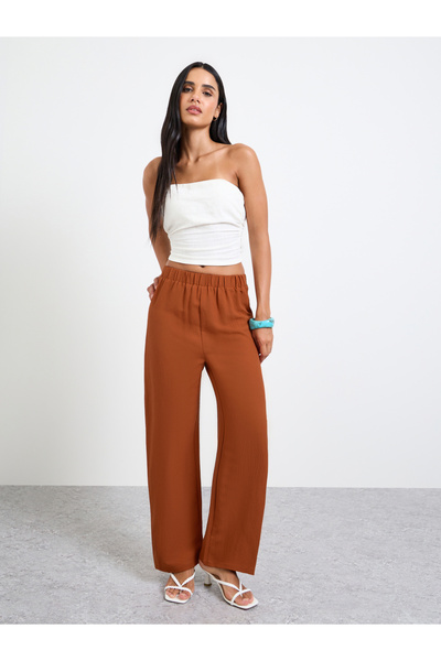 Take Two By Styli Rust Elasticated Waist Wide Leg Pants