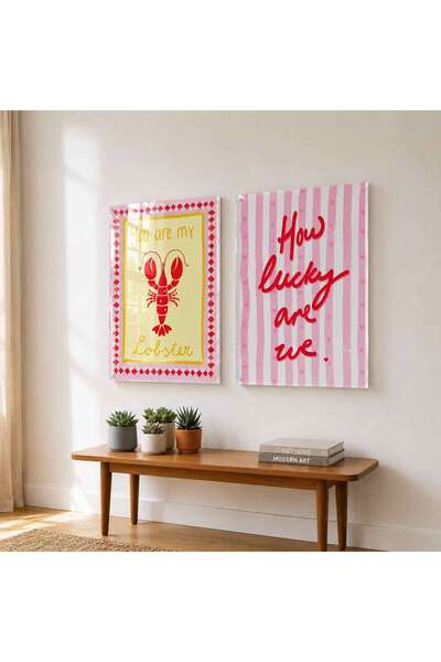 arslart How Lucky Are We CAM Görünümlü Pleksi Tablo Seti Romantik Lobster Duv...