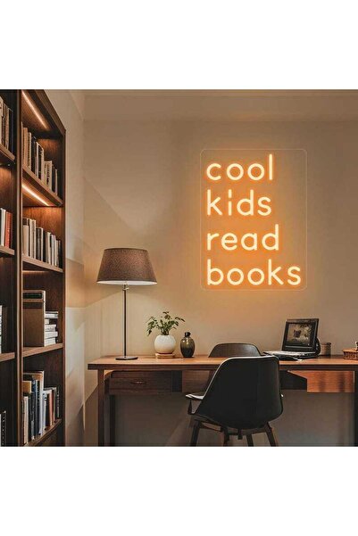 Slasa Cool Kids Read Book Neon Sign Orange with 6mm Acrylic Base 47x30 cm