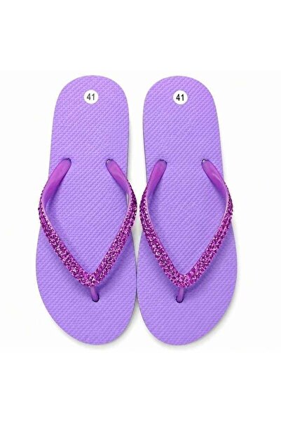 Generic Women's Flip Flops Flat Slippers with Glitter Straps Pack of 2 Mint green and Purple