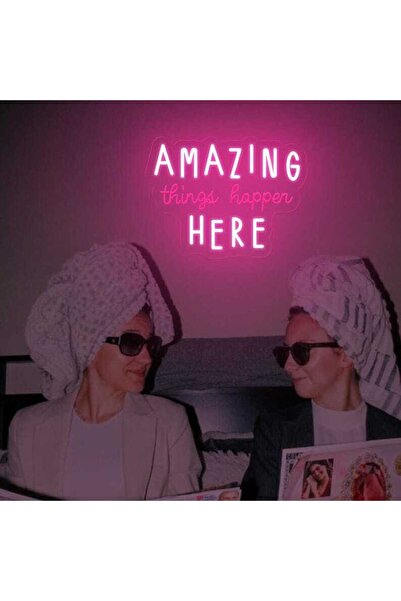 Slasa Amazing Things Happen Here Neon Sign Pink with 6mm Acrylic Base 30x40 cm