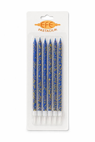 EFE PASTACILIK Lacivert Gold Simli Uzun Pasta Mumu 17 Cm
