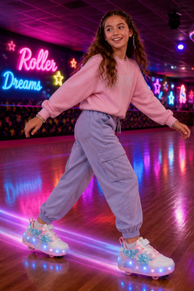 ByCukurovaFrango Işıklı Şarjlı Erkek Çocuk 4 Tekerlekli Pembe Günlük Sneaker ...