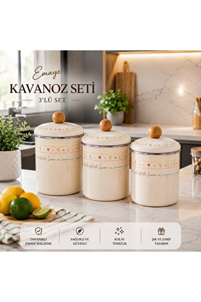 SERRA HOME Emaye Kavanoz Seti Çay Şeker Tuz With Love Serisi