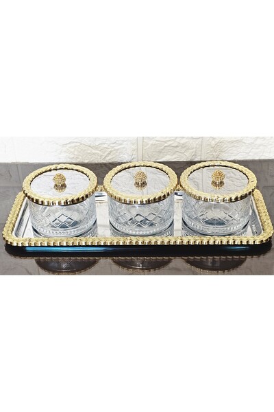 atabey home collection TEPSİLİ HASIR ÇERÇEVELİ GOLD-GÜMÜŞ KASE SETİ & ŞEKERLİ...
