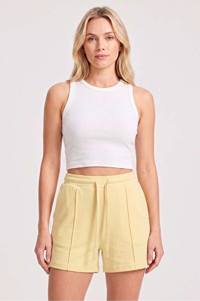OBJE Women's Yellow Shorts with Striped Front Pockets