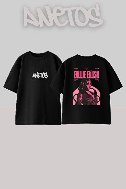 Anetos Billie Eilish_160 Dizajnirana široka crna majica sa printom