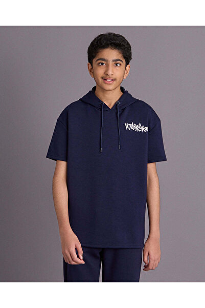 REDTAG Senior Boys Navy Hooded T Shirt