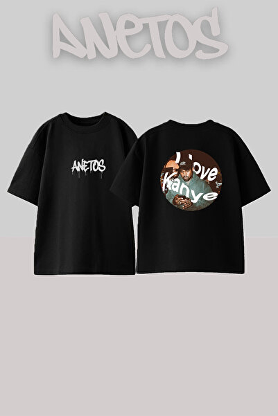 Anetos Kanye West_95 Design Printed Oversize Black T-Shirt