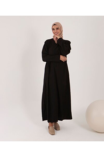 yula store Aysun Teksti̇l Women's Cotton Fabric Wide-Cut Side-Tie Prayer Dres...