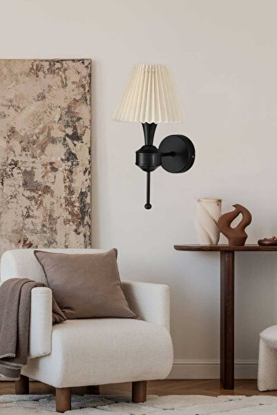 BSA LIGHTING DİLA TEKLİ SİYAH MODERN APLİK ( PİLİSELİ KONİK KREM ABAJURLU)