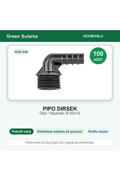 HEKİMOĞLU Pipe Elbow Ø 20X1/2 100 Pieces Package Code 540