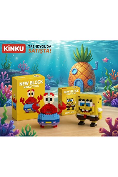 KİNKU Sünger Bob ve Bay Yengeç Mini New block 3D Puzzle / Sevimli Figür / 2'L...