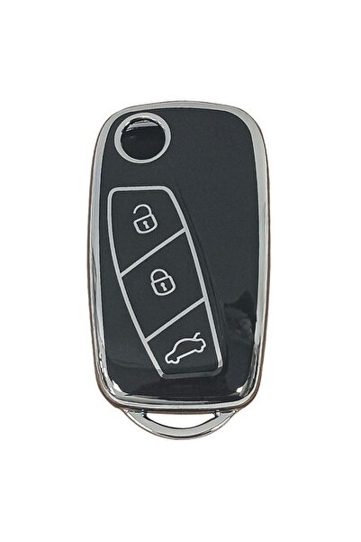 KeyRoN Carcasă pentru telecomandă NEGRU ARGINTIU cu CHEIE pentru Fiat Linea, ...