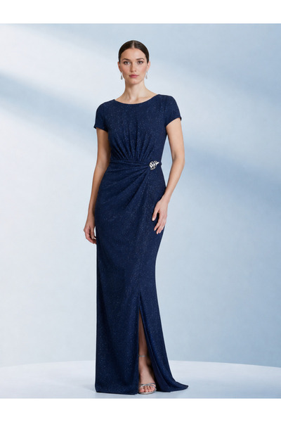DORİDORCA Plus Size Bronchial Detailed Sequin Detailed Short Sleeve Maxi Even...