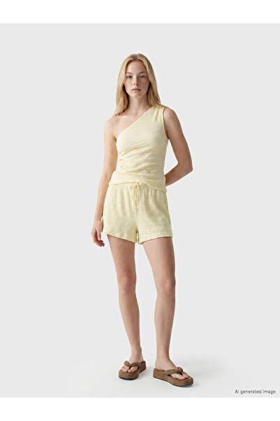 LC Waikiki Yellow Elastic Waist Textured Women's Shorts