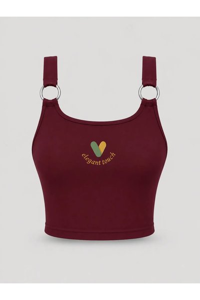 Generic Brand Women's Ring Detailed U-Neck Crop Tank Top with Straps Flexible Basic Summer Blouse