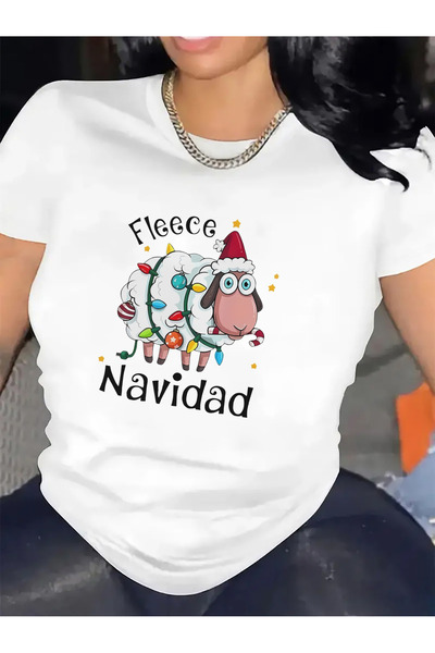 NOURAM Fleece Navidad" Graphic Print Short Sleeve T-Shirt for Women - Festive...