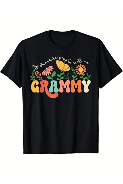 NOURAM تي شيرت أسود مزين بطباعة عبارة "My Favorite People Call Me Grammy" - م...