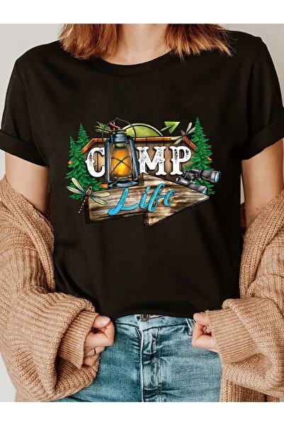 1001 Line Women's Casual T-Shirt with Fun Camp Life Print, Short Sleeve, Crew...