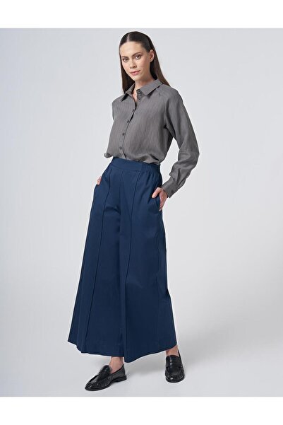 KYR Stitched Detailed Wide Leg Trousers Dark Navy Blue
