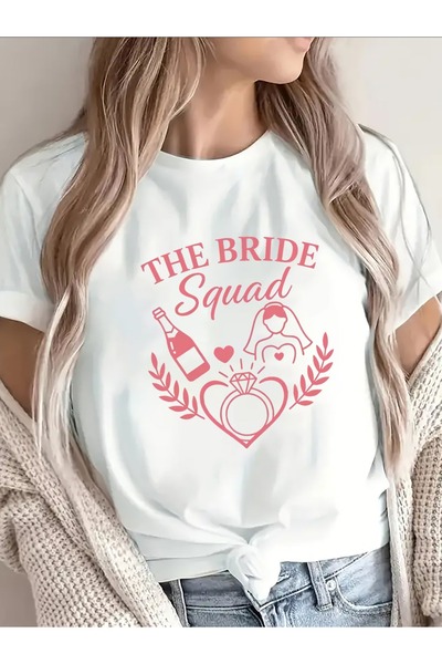 23 nisan تي شيرت نسائي بطبعة "The Bride Squad" - تي شيرت خفيف الوزن ومريح بتص...