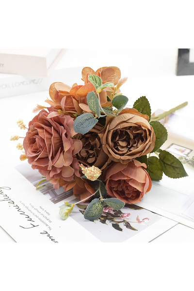 Choice4 1pc 4 Artificial Rose Peony Bouquet High Quality Fake Flowers Festiva...