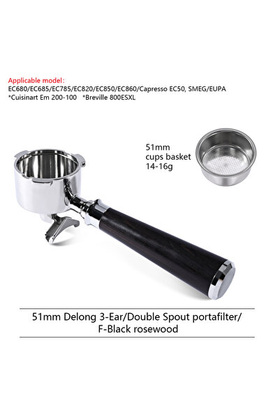 Choice7 51MM 3Ear-Ebony F 51mm Coffee Portafilter Double Spout Delonghi EC680...