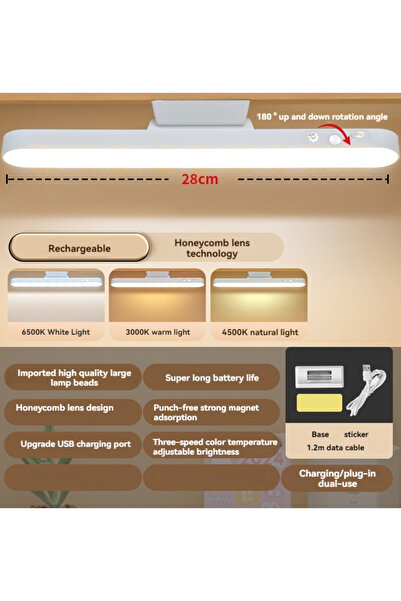 Choice1 11.02in WHITE rechargeable Magnetic LED Desk Lamp, Eye Care Dimmable ...