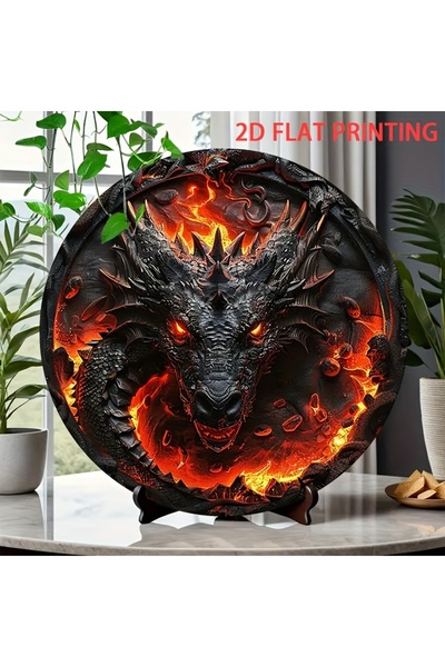 Choice Round 20X20CM 2D Flat, 1pc Fire Breathing Dragon 3D Wall Art - Round W...