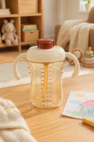 Generic كوب شرب للأطفال مانع للتسرب مع غطاء قابل للطي بلمسة واحدة ومقابض سهلة...