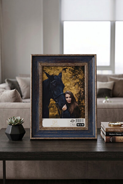 Asya Çerçeve Rustik Seri 10 x 15 Desenli Mavi Fotoğraf Çerçevesi Camlı Dekora...
