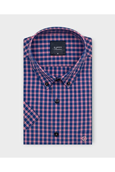 KAMER Men's Regular Fit Short Sleeve Buttoned Collar Plaid Multicolor Shirt 9...