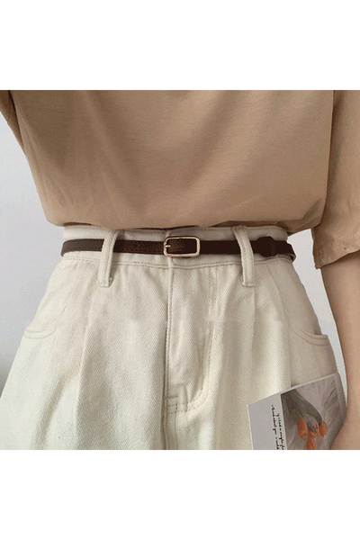 Choice Brown 【F】Retro French PU Leather Belt For Women Unisex Belts Buckle Lu...