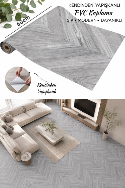 Deconitte Premium Kendinden Yapışkanlı Ahşap Balıksırtı Parke Görünümlü PVC Z...