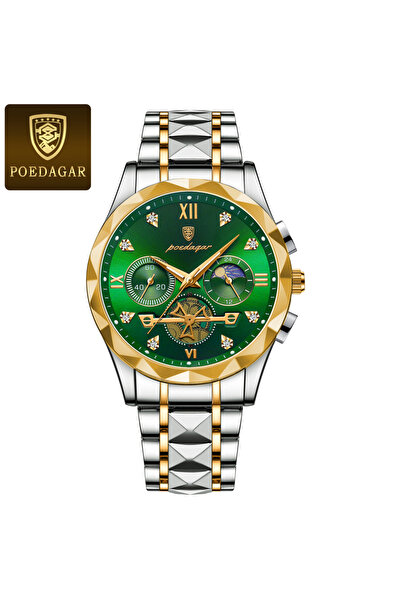 choice2 996 Gold Green Original Fashion Men Wristwatch Stainless Steel Chrono...