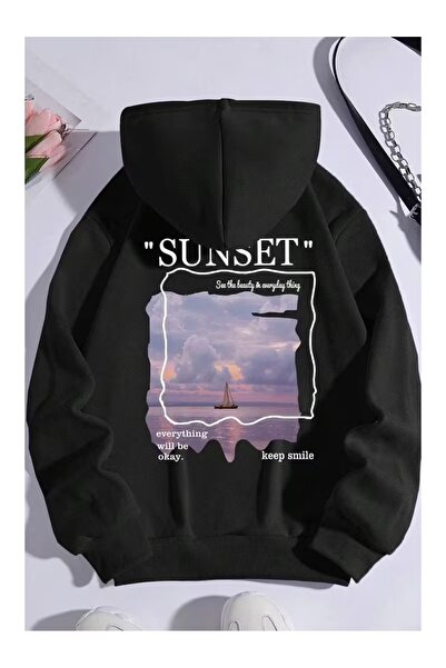 ZİYMO Women's Hooded Back Printed Relaxed Fit Sweatshirt