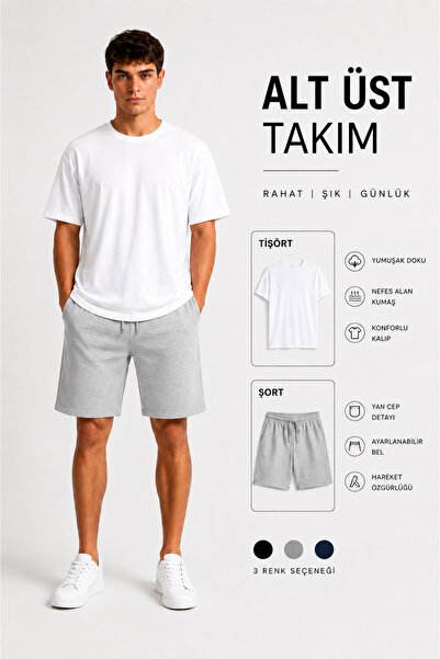 JULİA MODA Men's Shorts-T-Shirt Set Breathable Lightweight Fabric Maximum Com...