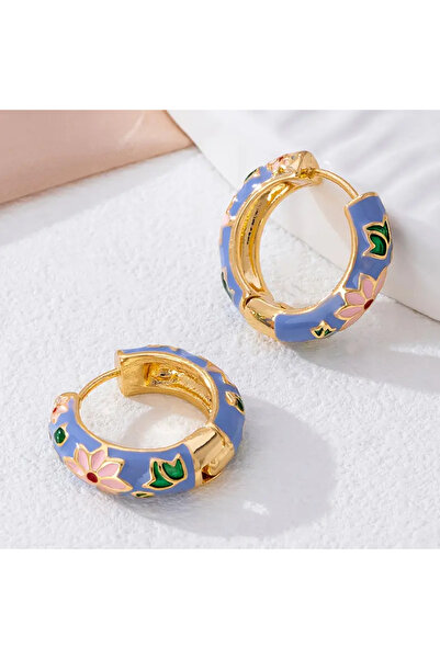 deluxe takı ve giyim Colorful Flower Embroidered Steel Authentic Enamel Earrings