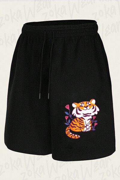 ZOKAWEAR Unisex Flower Tiger Design Printed Shorts