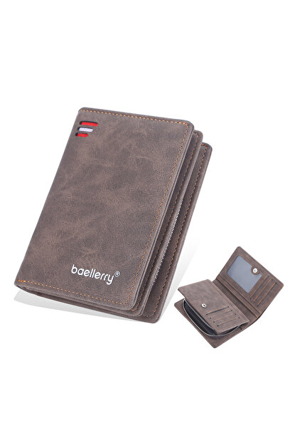 Choice3 Dark Brown Baellerry Vintage Leather Men's Wallet Zipper Short Design...