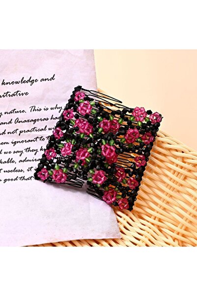 Choice4 1 rose red Fashion Hair Comb Claw Bun Ladies Magic Beads Elastic Doub...