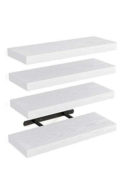 Generic CozyNest Set of 4 White Rustic Floating Wall Shelves with Metal Brack...