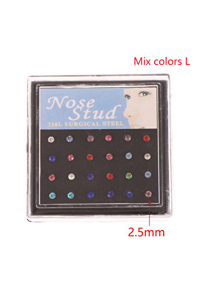 Choice1 Mix colors L 24 Pcs/Box Nose Ring Set Women Girl Rhinestone Stainless...