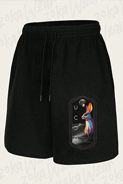 ZOKAWEAR ديون للجنسين. شورت مطبوع بتصميم ساند ماوس (خلفية سوداء)